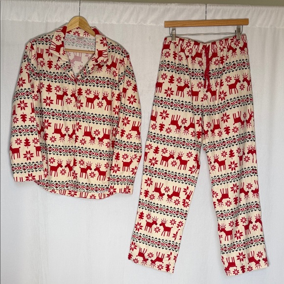 NWOT Hanna Andersson Women's Holiday Flannel Pajama Set Sz S Dear Deer Christmas - Picture 2 of 14